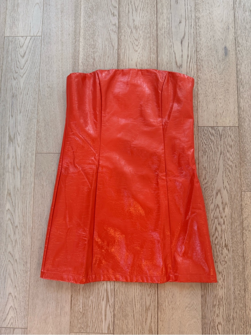 Strapless Red Faux-Leather Mini Dress